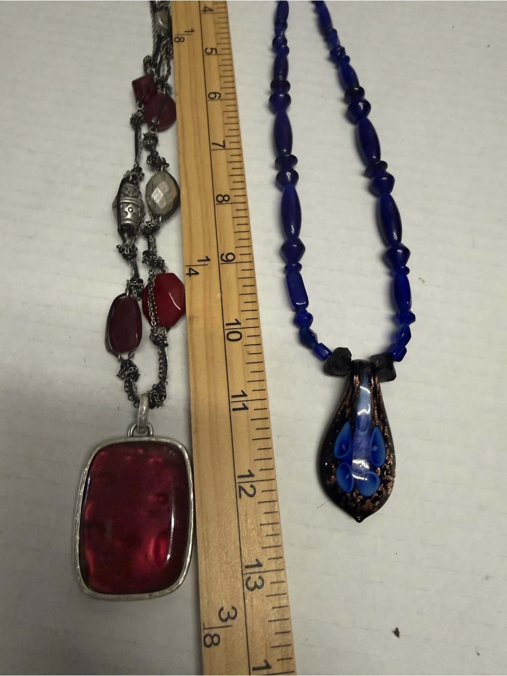 Blue Glass Bead Necklace with Teardrop Pendant - Women Jewelry